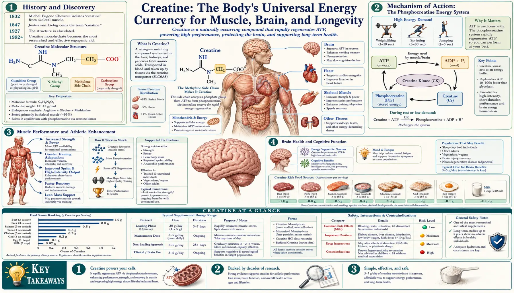 Creatine — scientific infographic poster