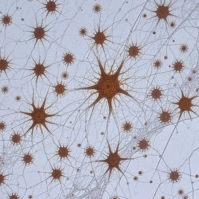 Astrocytes, star-shaped brain cells studied in D-serine research