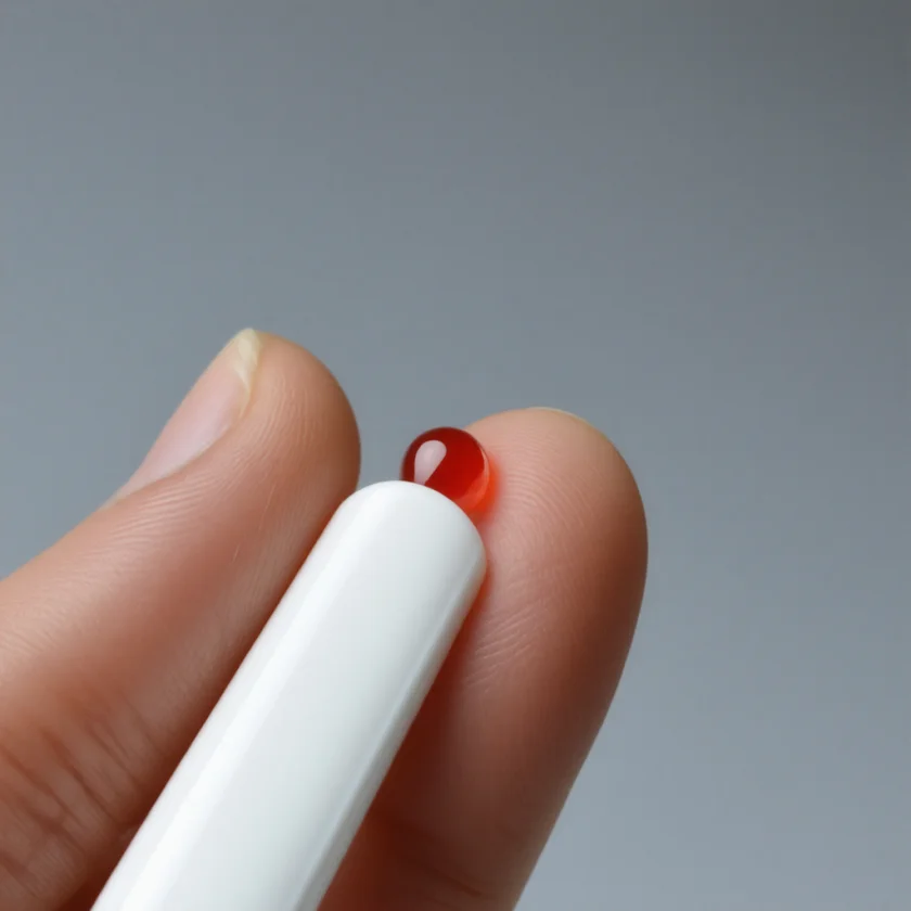 A finger-prick blood sample for a glucose test