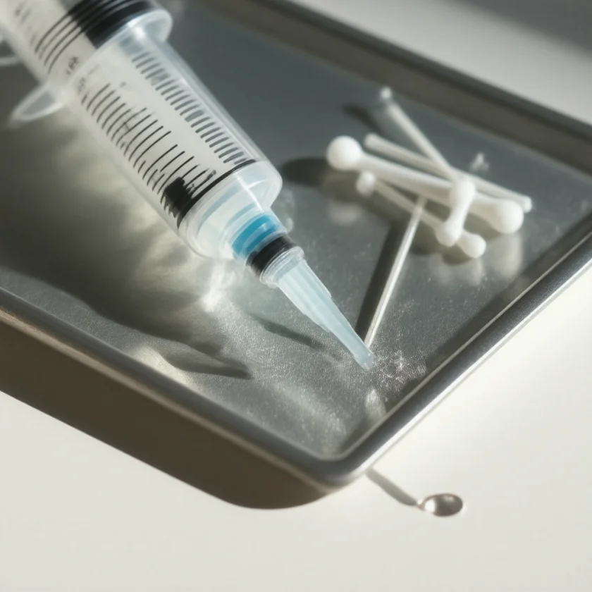 A syringe of hyaluronic acid gel for a joint injection