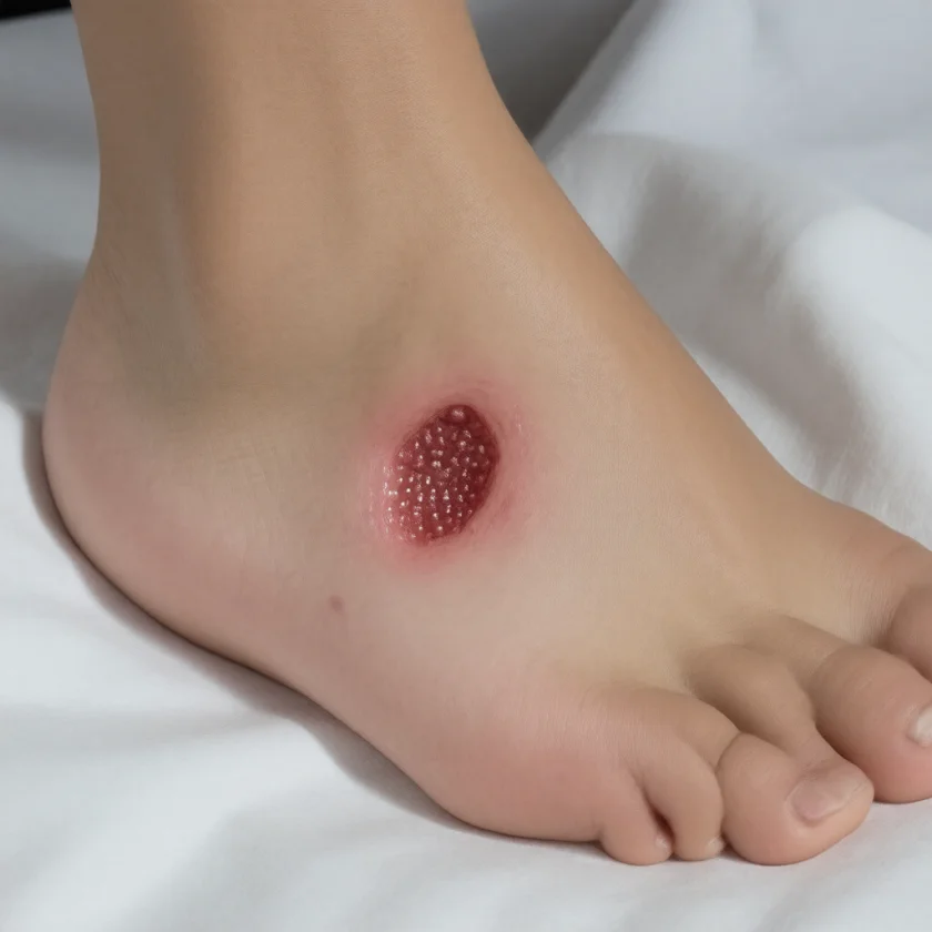 A healing pressure sore on the heel