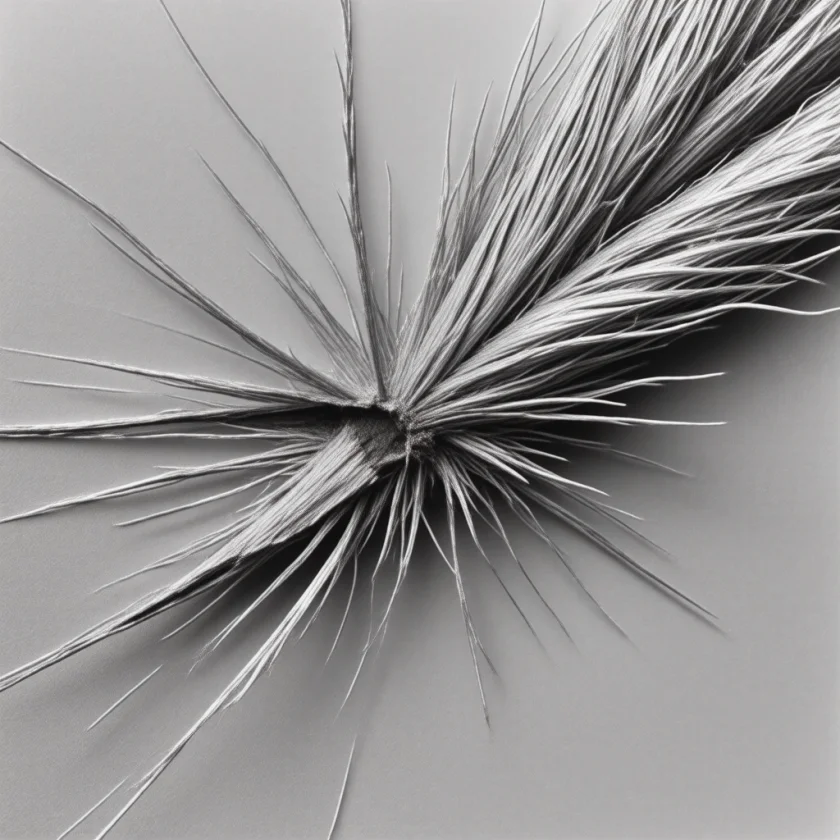 A split hair end, where keratin bonds have broken