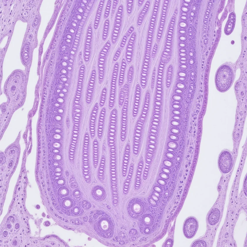 Healthy intestinal lining with tall villi