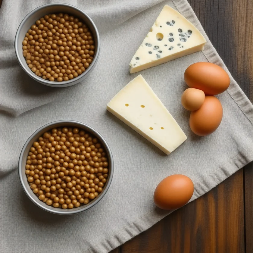 Lentils, chickpeas, cheese and eggs, rich in lysine