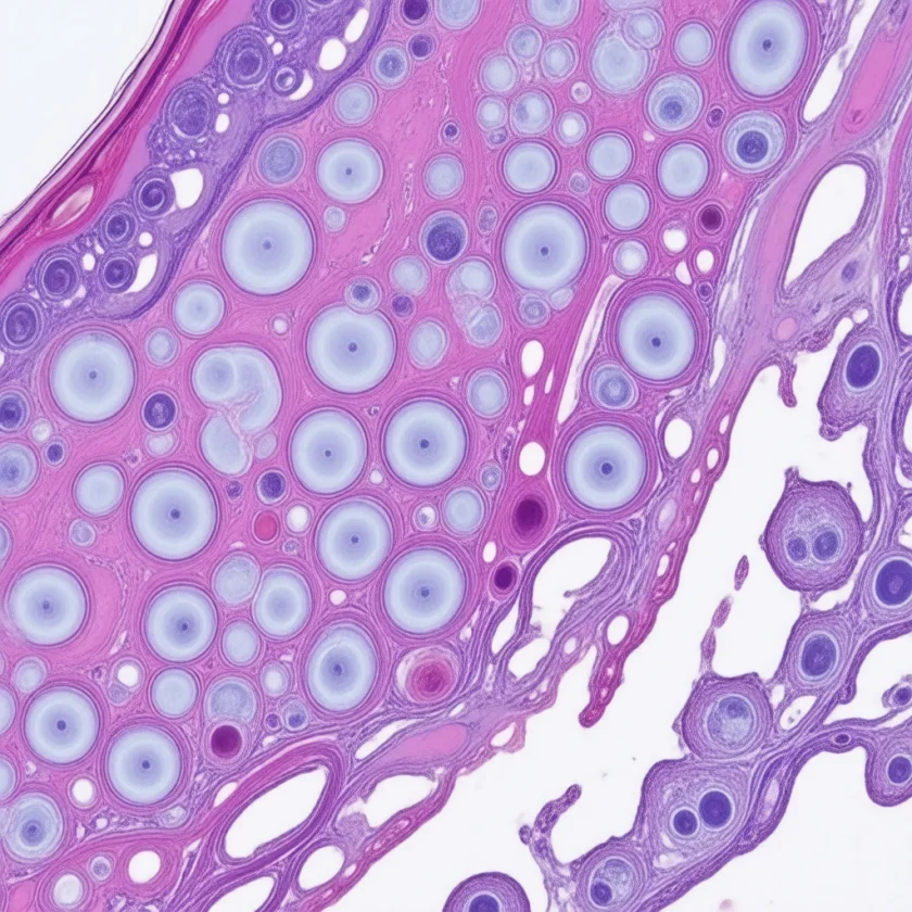 A herpes blister in a skin section