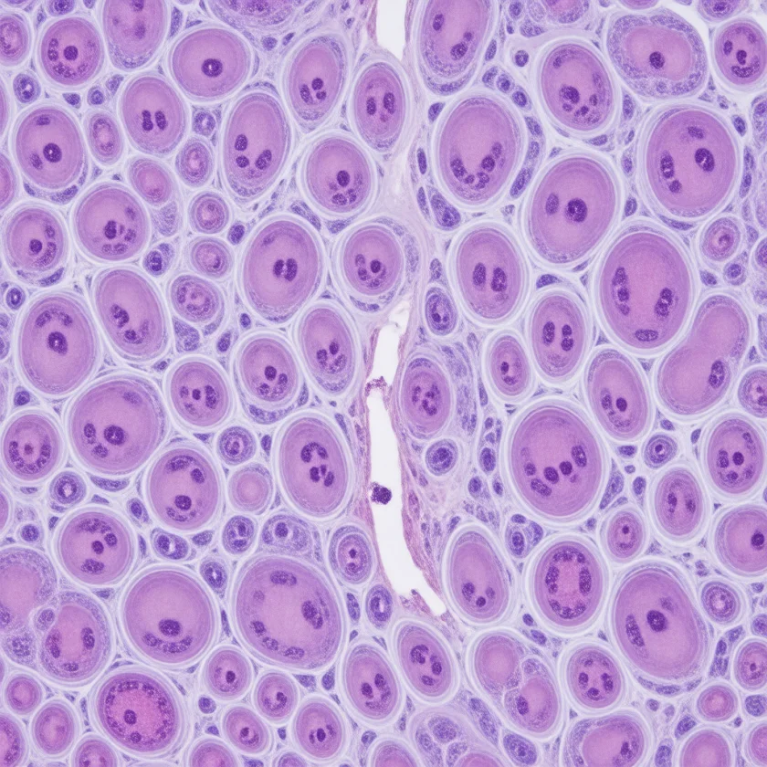 Fat droplets filling liver cells in fatty liver
