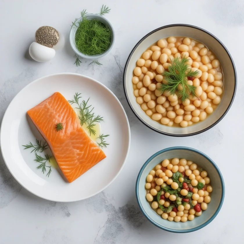 Eggs, salmon and white beans