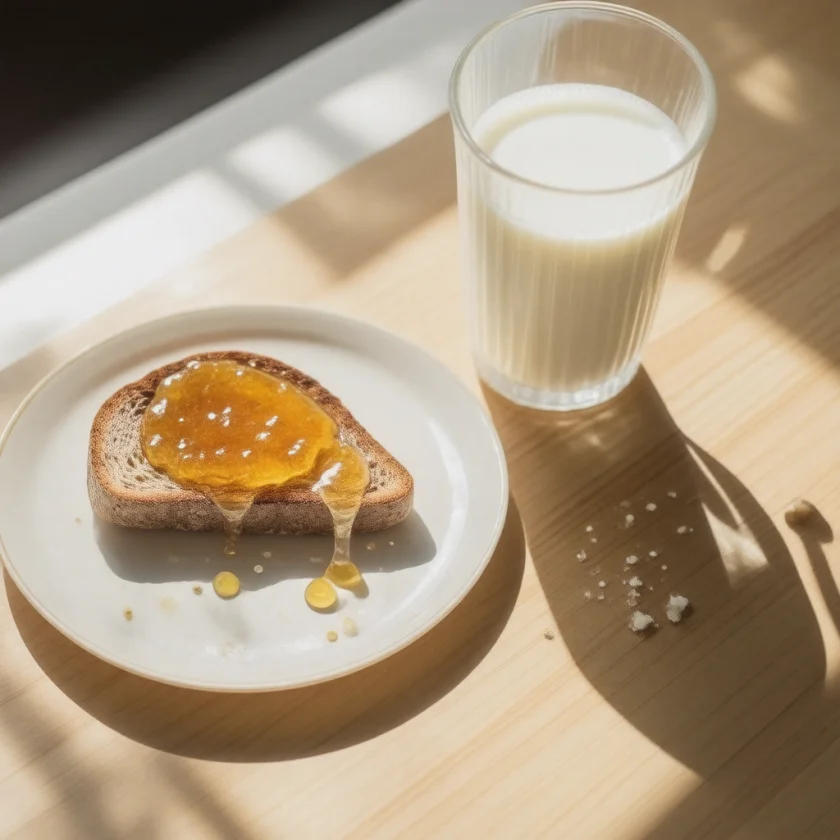 Toast with honey and warm milk