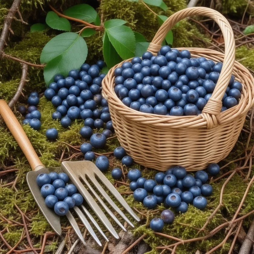Freshly picked wild bilberries