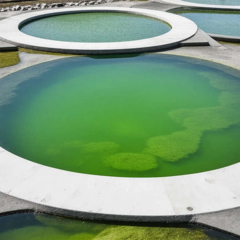 Circular ponds used to grow chlorella