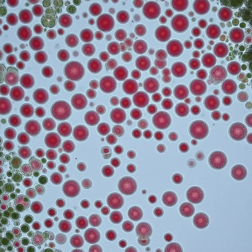 Red algae cells rich in astaxanthin