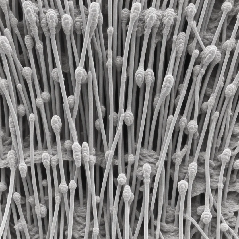 Rods and cones of the retina, magnified