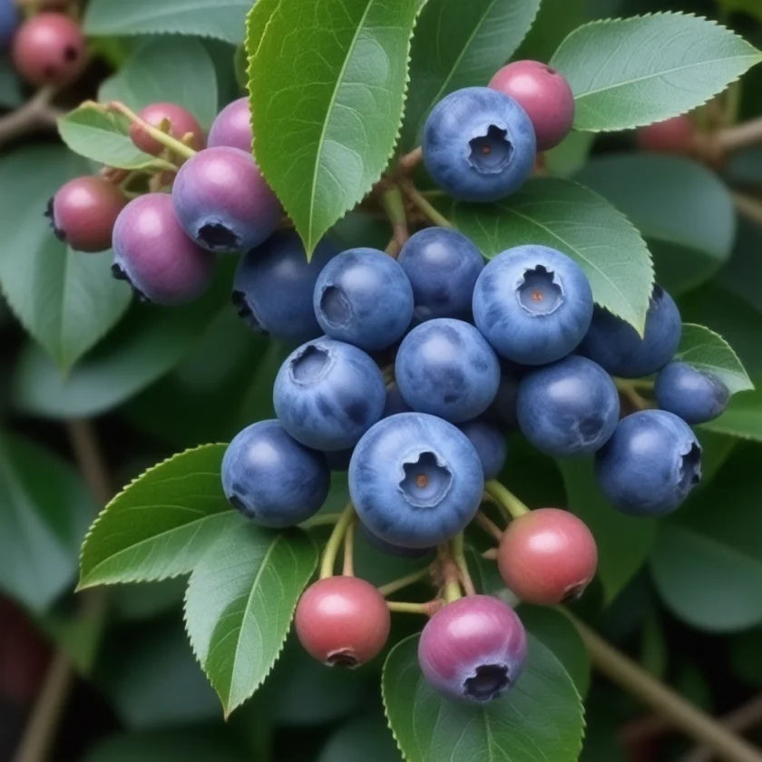 Blueberries ripening on the bush