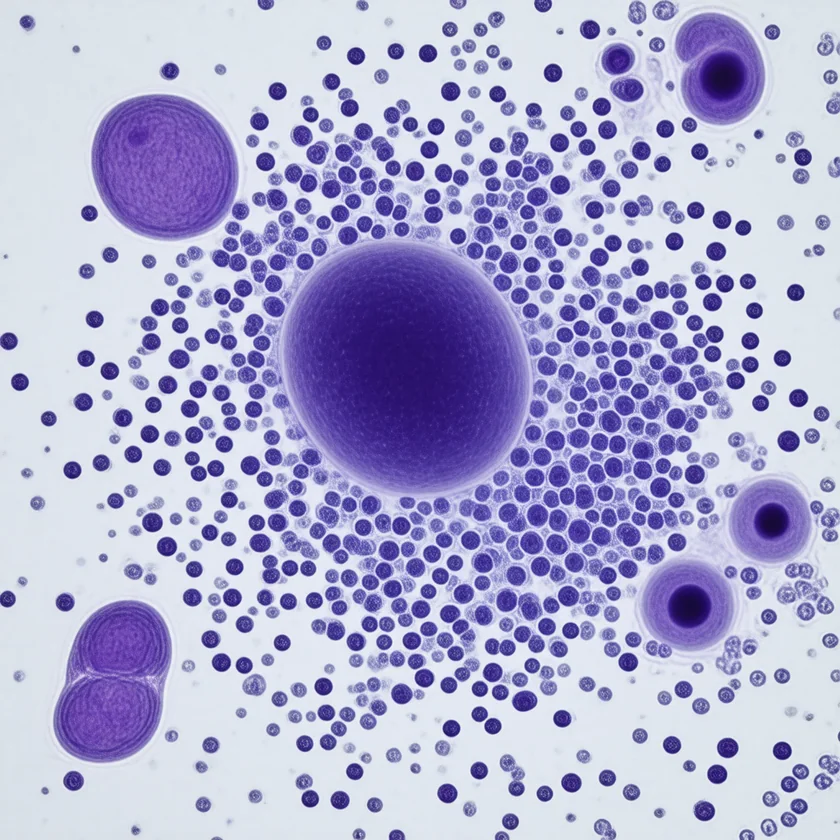 A mast cell releasing its histamine granules