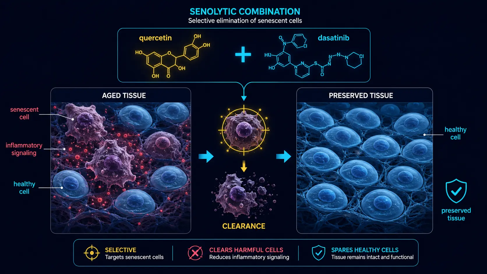 Quercetin and dasatinib senolytic combination targeting senescent cells