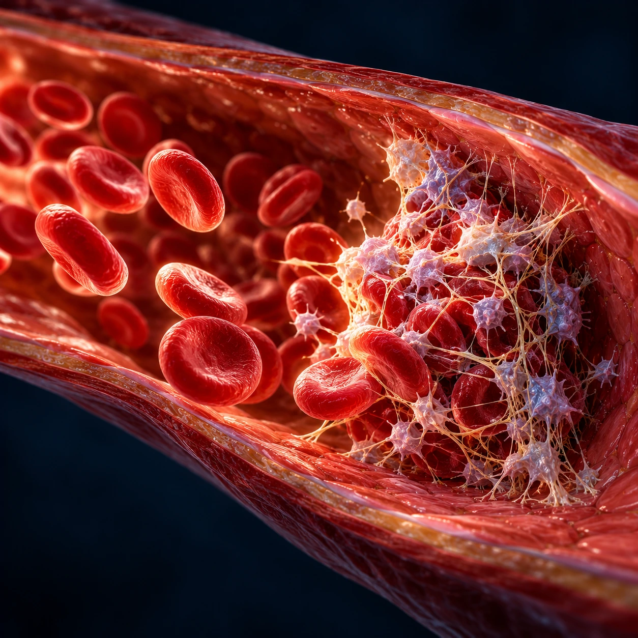 Illustration of a forming blood clot inside a vessel