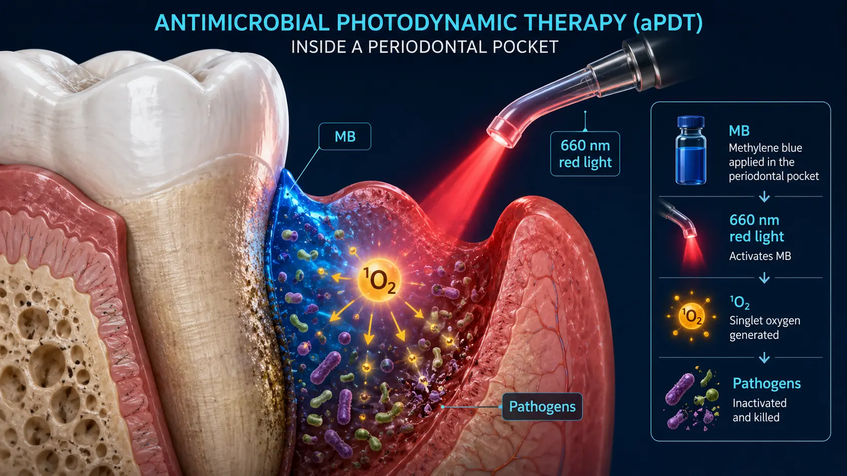 Dental antimicrobial photodynamic therapy in periodontal pocket