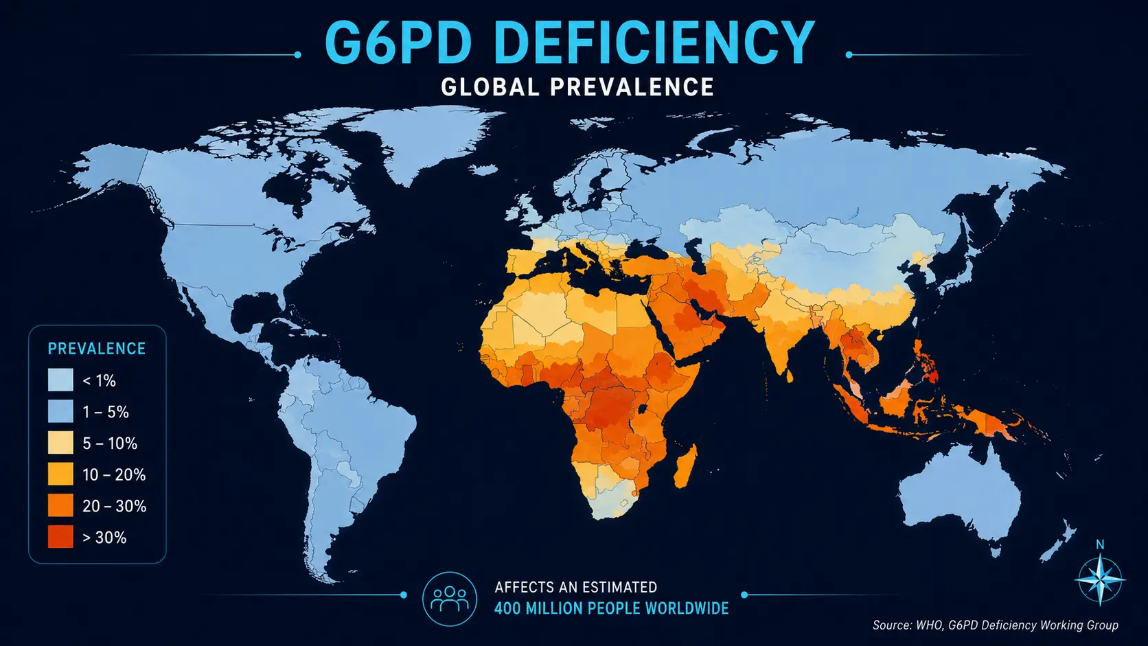 G6PD deficiency global prevalence world map
