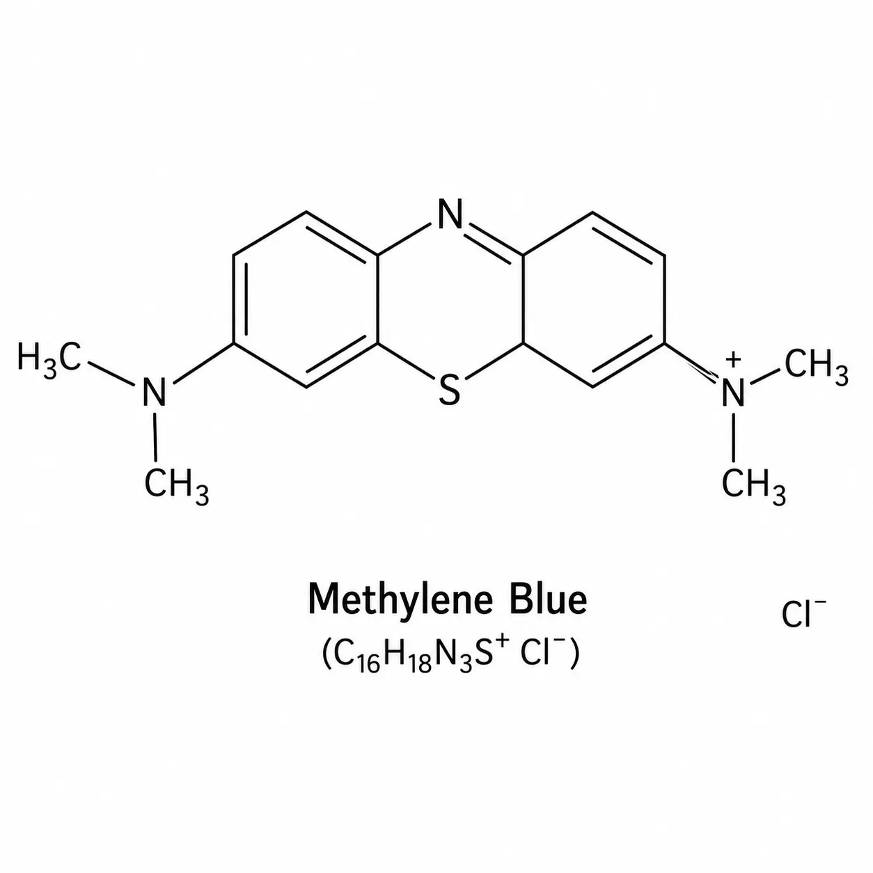 Methylene blue molecular structure (tricyclic phenothiazine core)
