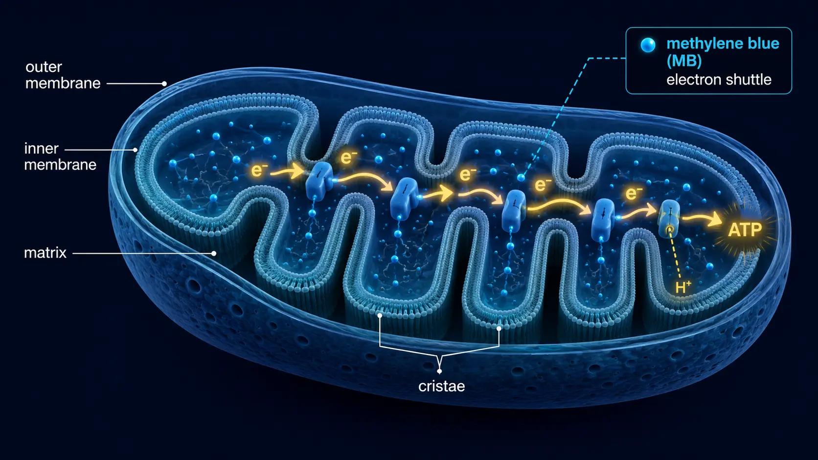Single mitochondrion cross-section with methylene blue electron shuttle