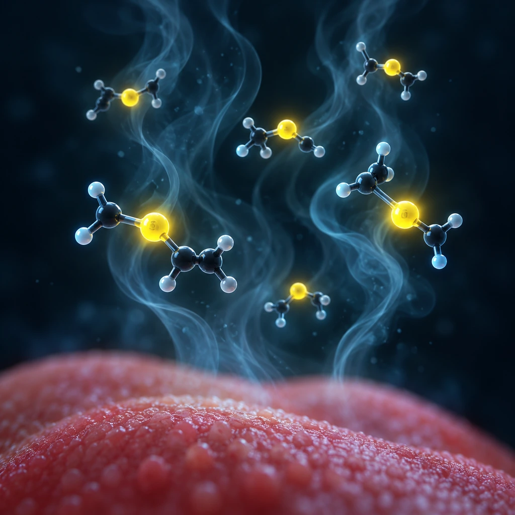 3D render of sulfur-containing molecules rising from the tongue