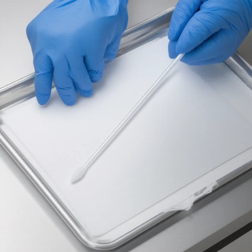 A thin flexible swab, used to sample the back of the nose