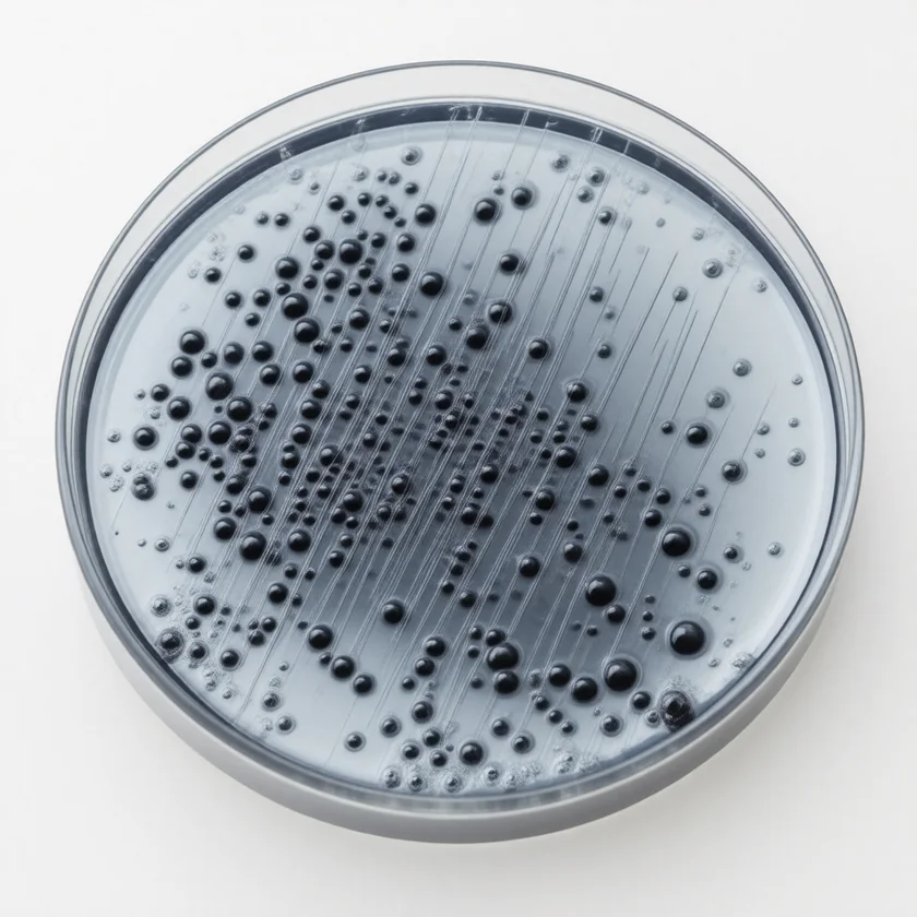 Campylobacter colonies on charcoal selective agar