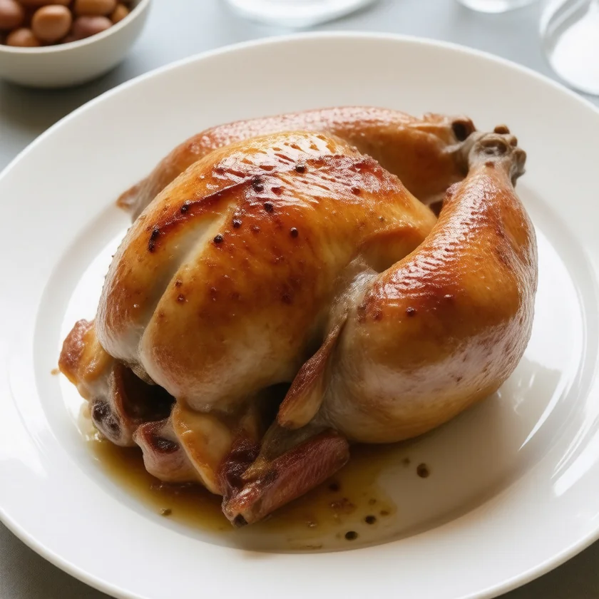 Thoroughly cooked chicken with firm white meat and clear juices