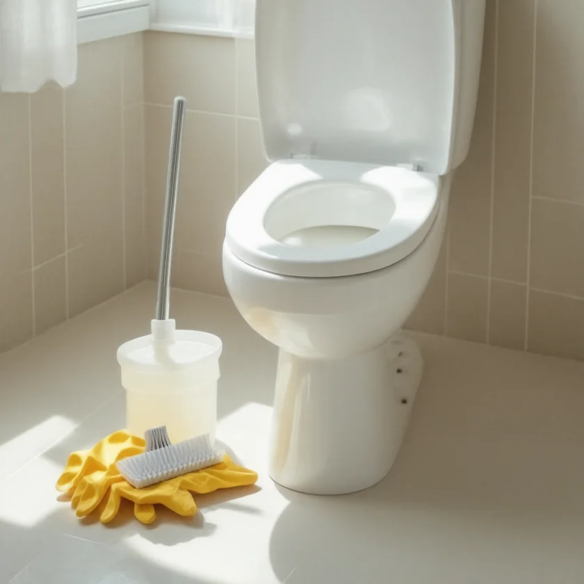 Bleach cleaning of the toilet, where C. diff spores collect at home
