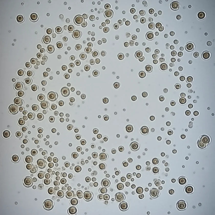 Urine under the microscope, with white cells and bacteria