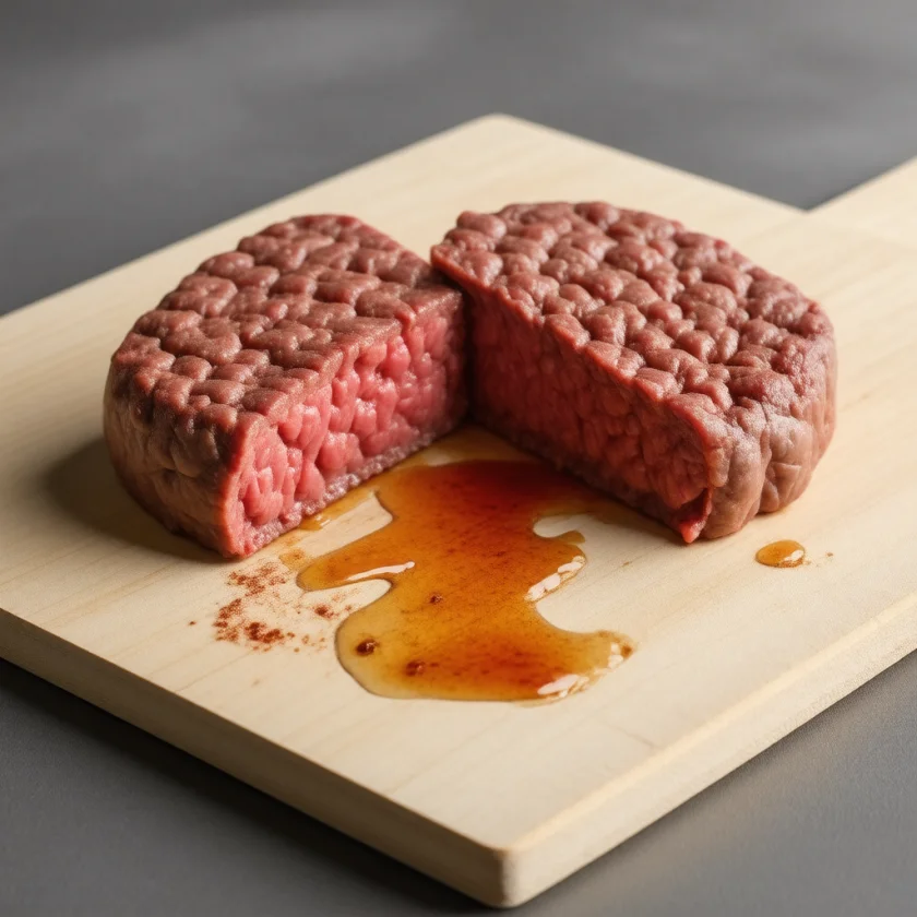 A burger cooked through, with an evenly brown centre