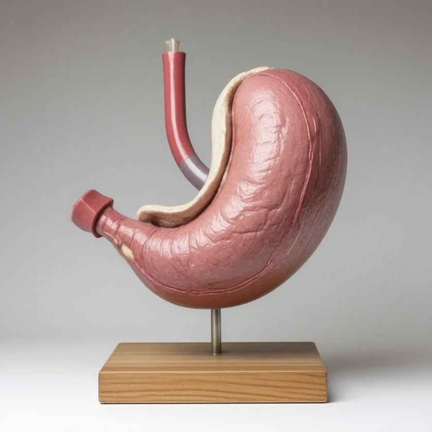 Advanced stomach cancer, shown on a teaching model