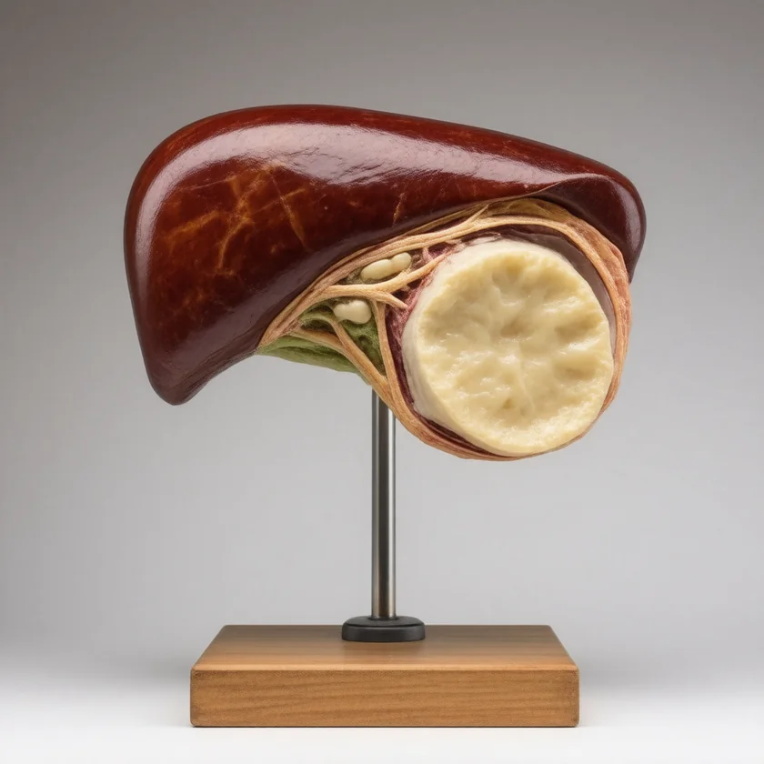 A Klebsiella liver abscess, shown on a teaching model