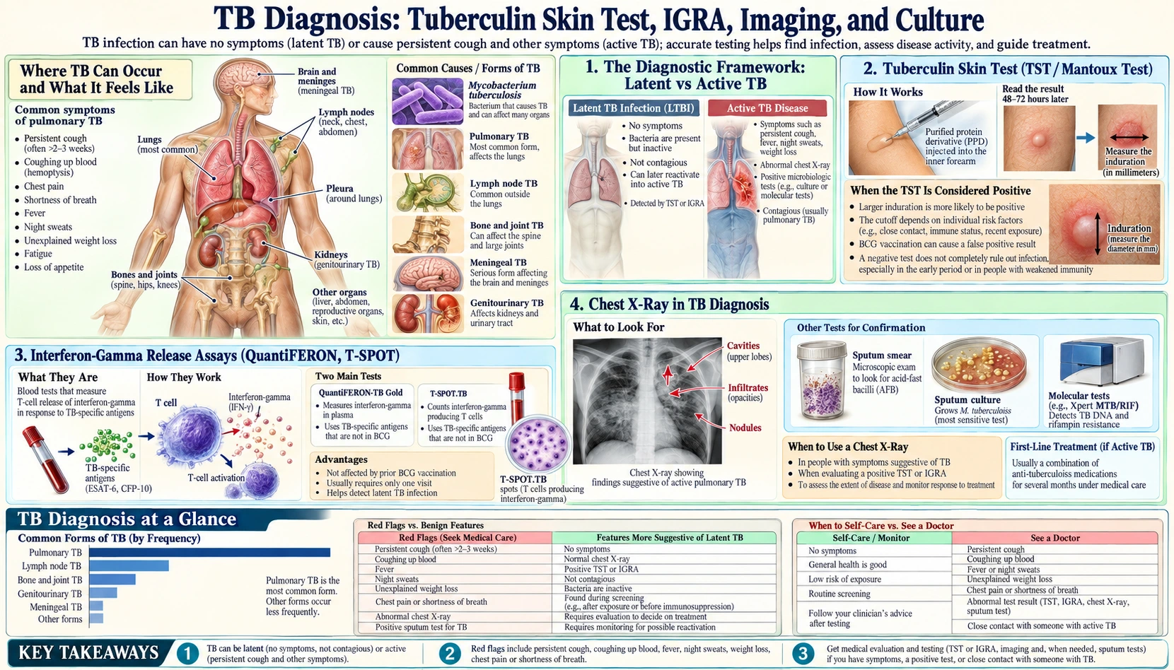 Diagnosis TST IGRA Imaging Culture — scientific infographic poster