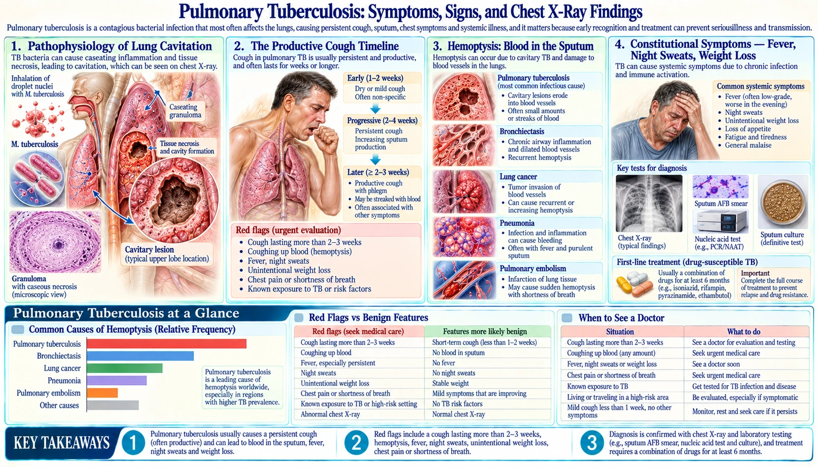 Pulmonary TB Symptoms and Signs — scientific infographic poster