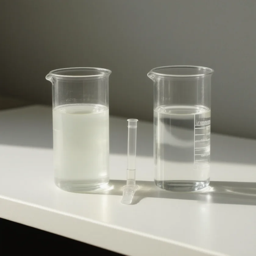 Cloudy spinal fluid beside clear, typical of bacterial meningitis