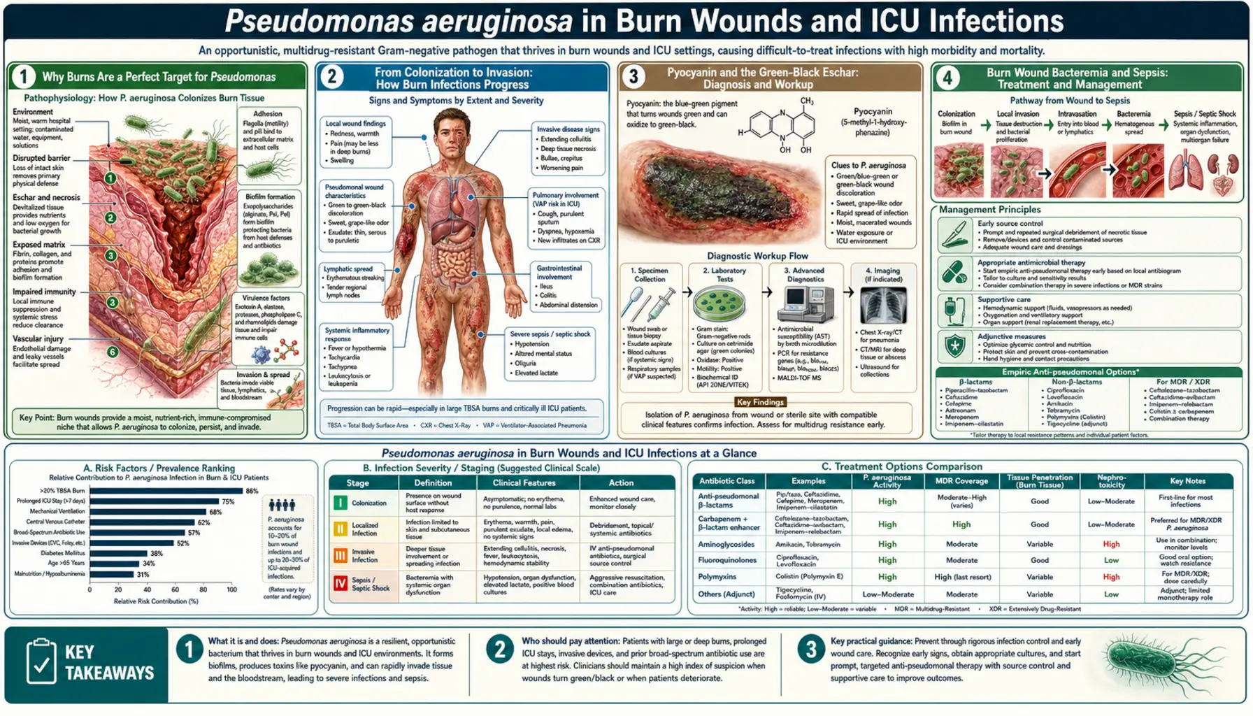 Burn Wound and ICU Infections — scientific infographic poster