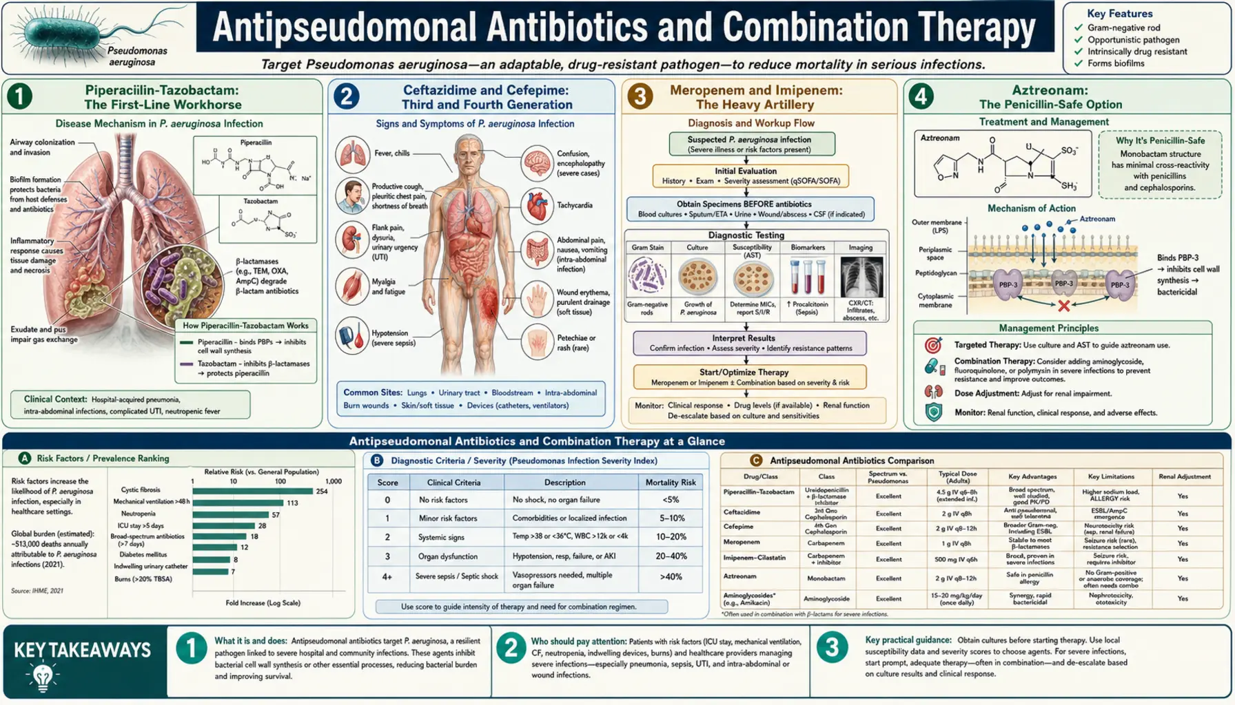Antipseudomonal Antibiotics and Combinations — scientific infographic poster