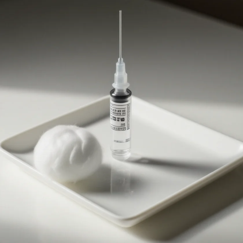A conjugate pneumococcal vaccine, a white suspension