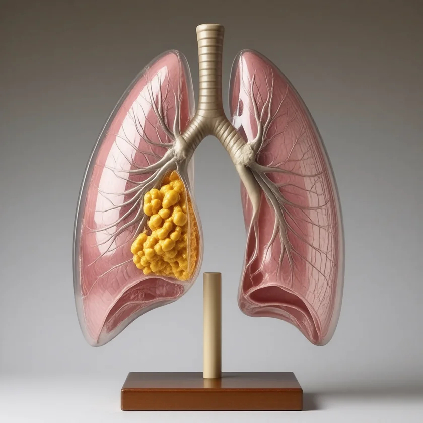 Empyema, pus trapped around the lung, shown on a model