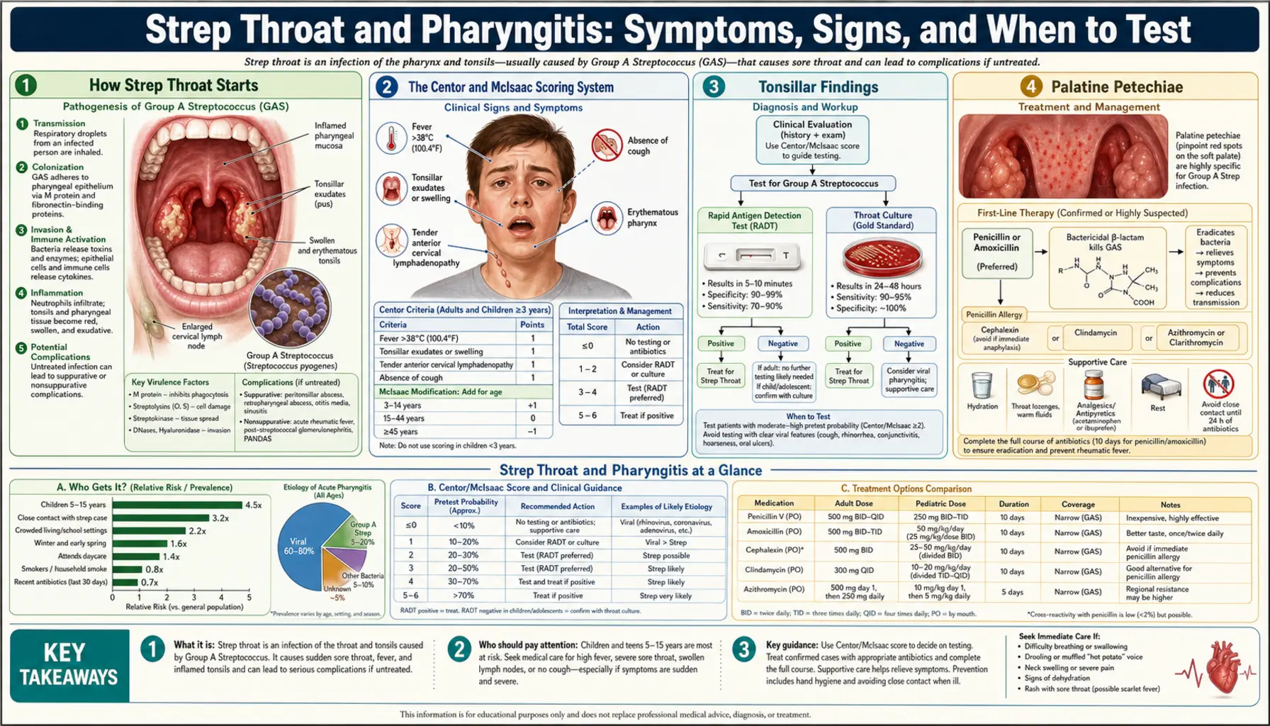 Strep Throat and Pharyngitis — scientific infographic poster