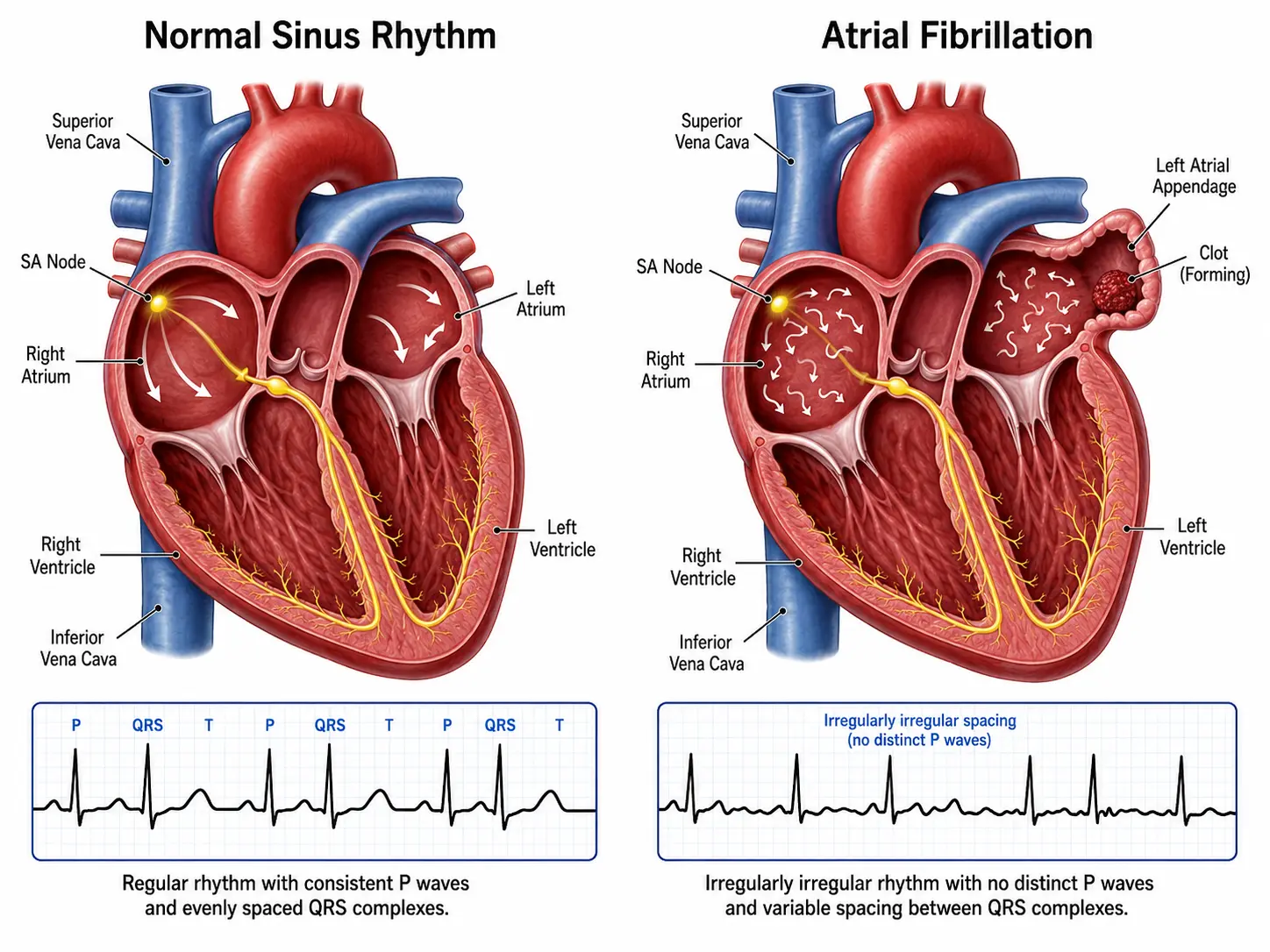 Atrial fibrillation ECG comparison