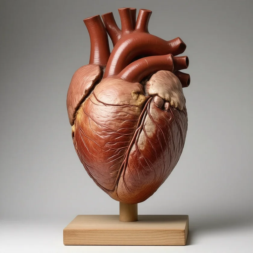 Patchy scars in the heart's central wall, typical of sarcoidosis