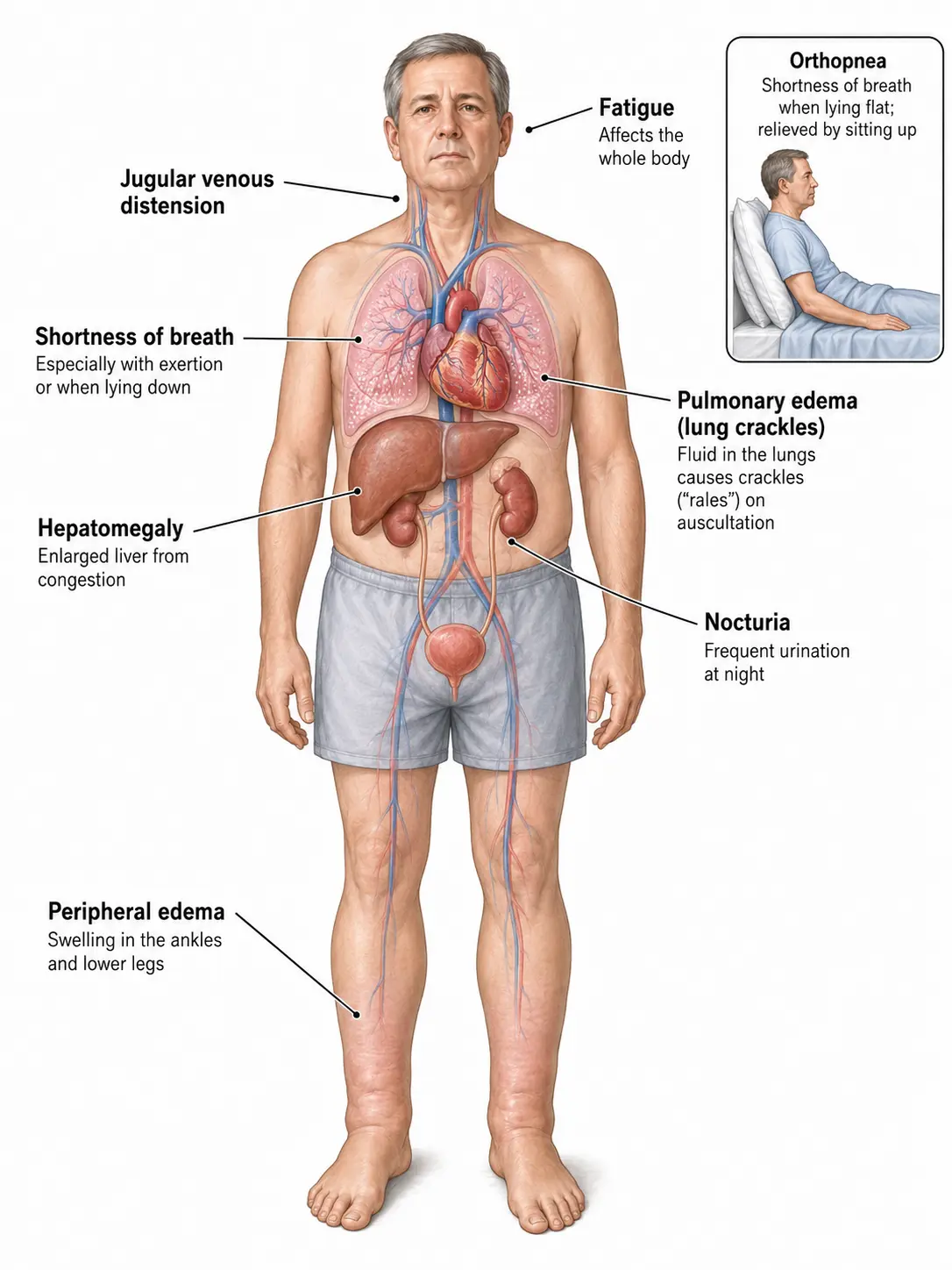 Heart failure symptoms body diagram