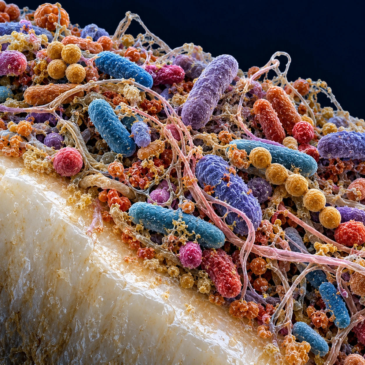 Micrograph-style image of dental plaque bacteria