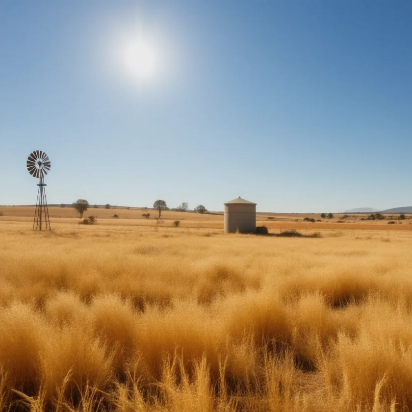 Harsh sun over Australian farmland, where AK is most common