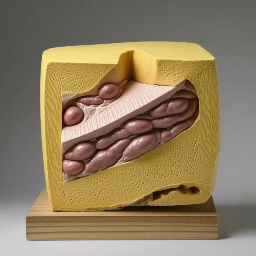 Inflamed bands in the fat under the skin, shown as a model