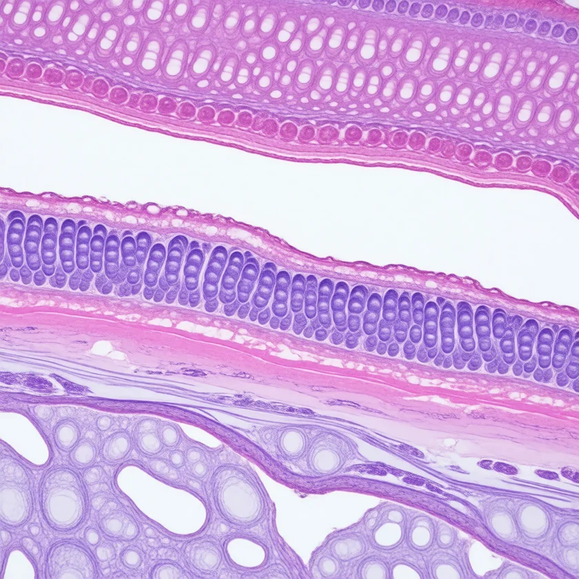 The pale glassy band beneath thinned skin