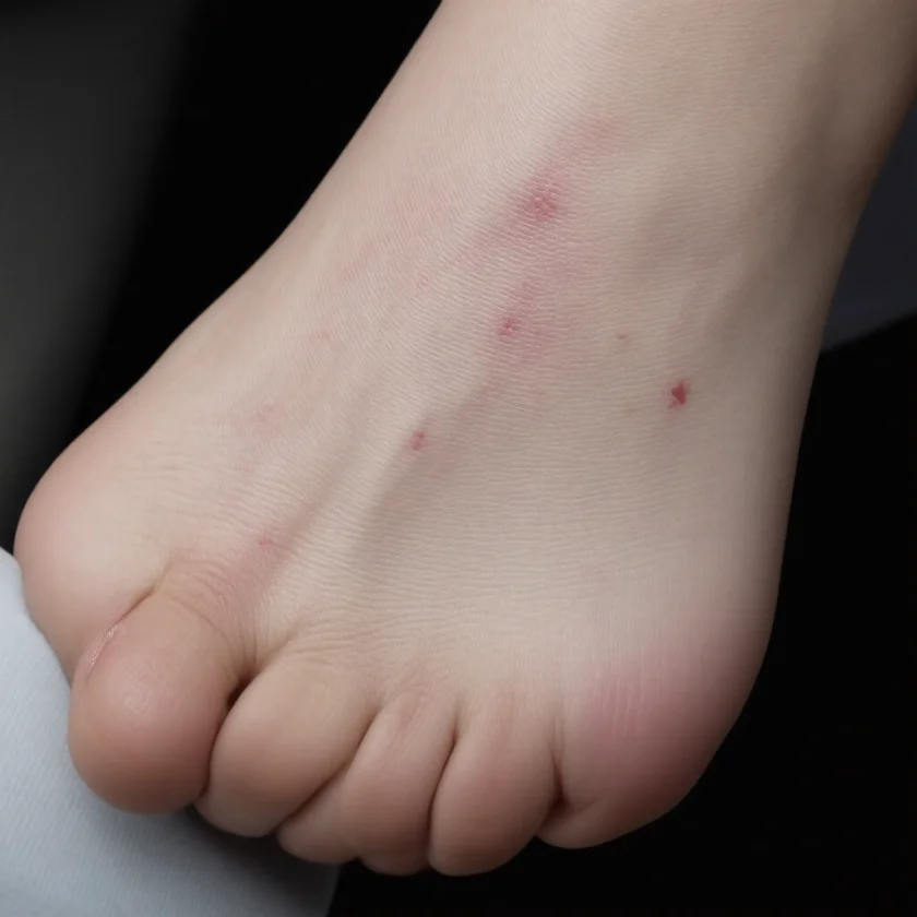 Healed white star-shaped scars, called atrophie blanche