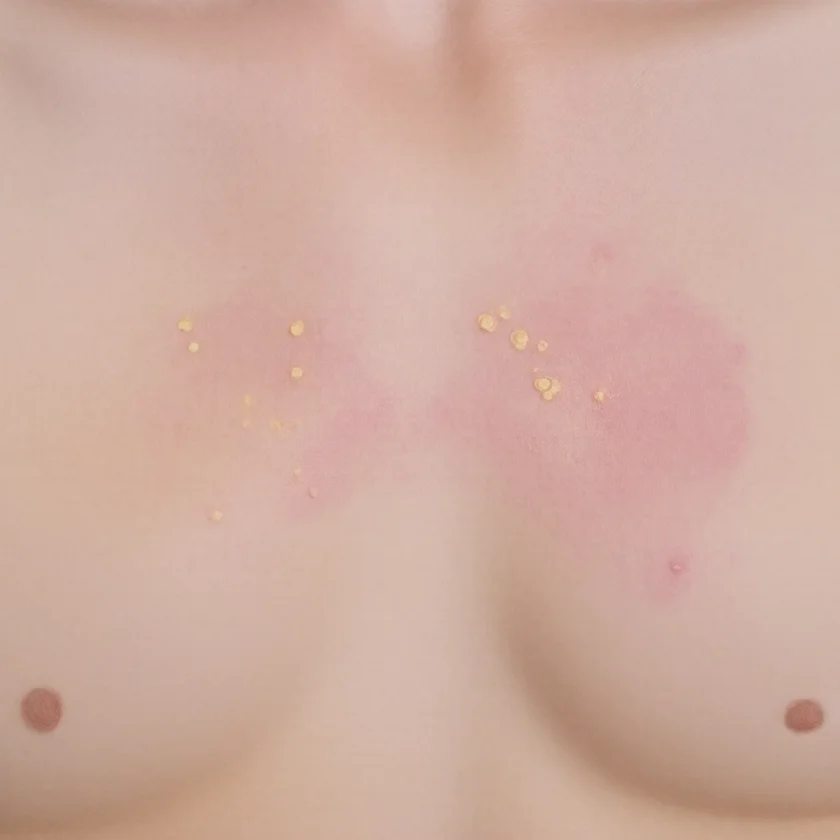 A scaly pink patch on the centre of the chest